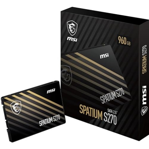 MSI SPATIUM S270 SSD 960GB - SATA 3 2,5“ Solid State Drive, 500MB/s Lesen & 450MB/s Schreiben, 3D NAND, Integrierte Datensicherheit, Center - 5 Jahre Qualität(500 TBW)