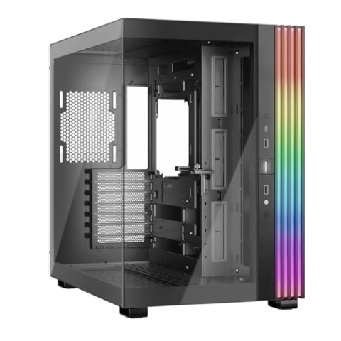be quiet! Light Base 600 DX Black PC-Gehäuse, atemberaubender Panorama-Blick, Show Case, Dual Chamber Design, massiver ARGB LED-Streifen, invertiert und horizontal nutzbar, Backside Connector Design