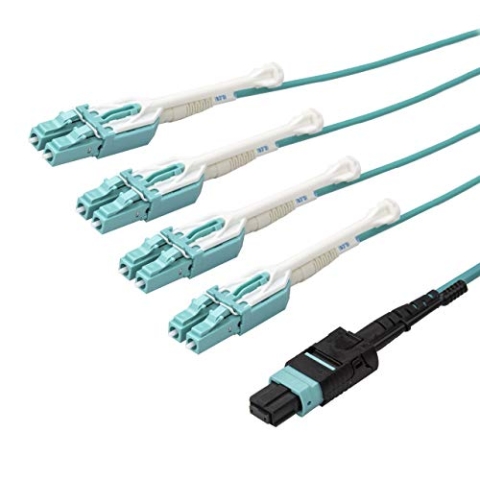 StarTech.com Glasfaserkabel, MTP (F)/PC auf 4X LC/PC Duplex Breakout OM3 Multimode-LWL-Kabel, 40 G, 2 m