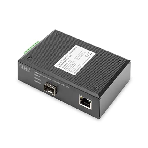 DIGITUS DIN-Rail Medienkonverter - SFP Port - Gbit Ethernet - RJ45 / SFP - 10/100/1000BaseTX zu 1000Base-X - Schwarz