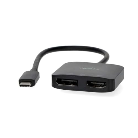Nedis USB-C Adapter - USB 3.2 Gen 1 - USB-C Stecker - DisplayPort Buchse/HDMI Ausgang - 8K@30Hz - 0.20 m - Rund - Vernickelt - Schwarz - Box