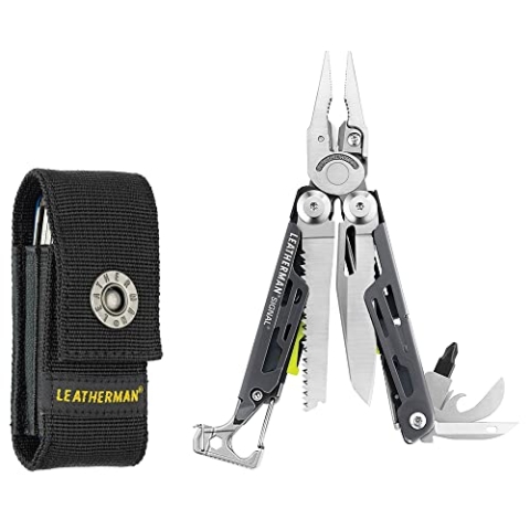 Leatherman Signal Multi-Tool - 19 Werkzeuge für Camping & Survival - Grau, Mit Nylonholster