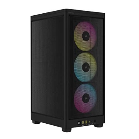 Corsair iCUE 2000D RGB Airflow PC-Gehäuse Mini ITX – Form Mini-ITX – Platten aus Stahl – 3 x Slim AF120 RGB inklusive – iCUE Lighting Node Core Controller – Schwarz