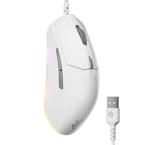 SteelSeries Rival 3 Gen 2 Gaming-Maus – 8.500 DPI TrueMove Core-Optiksensor – 60 Millionen Klicks garantiert – Niedrige Latenz – 77 g leicht – PTFE-Gleitfüße – RGB - Weiß