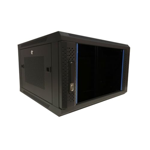 6HE Serverschrank - 19 Zoll Wandgehäuse mit Glastür und Perforierte Seitenwände (BxTxH) 600 x 600 x 368mm - Schwarz - Traglast 60 kg