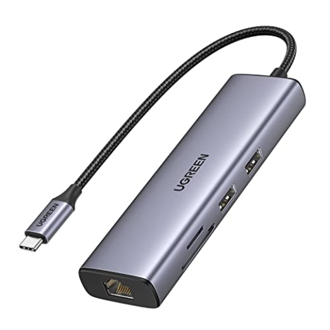 UGREEN USB C Hub 7 in 1 Docking Station mit 4K 30Hz HDMI, PD100W, 5Gbps USB 3.0 Anschlüssen, SD/TF Kartensteckplätzen und 1Gbps Ethernet für iPhone 15/15Pro, MacBook Pro, iPad Air, Surface, Rog Ally