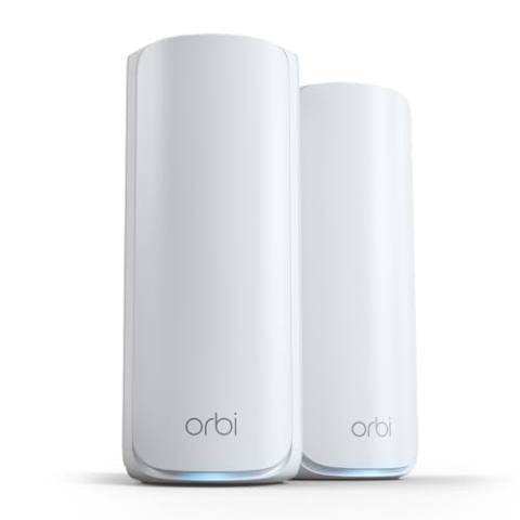 NETGEAR Orbi 770 Serie Quad-Band WiFi 7 Mesh-Netzwerksystem (RBE772) Router mit 1 Satelliten-Repeater Abdeckung von bis zu 360 m², 100 Geräten 2,5-Gig-Internetanschluss (bis zu 11 GBit/s)