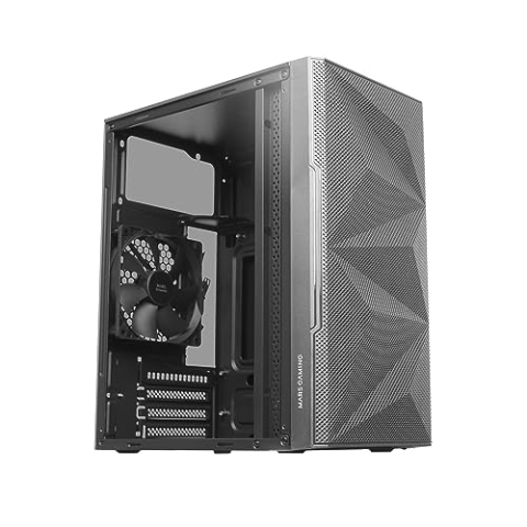 Mars Gaming MC-1500, Kompaktes MicroATX-Gehäuse, Gehärtetes Glas-Seitenfenster, Geometrisches Total-Mesh-Frontdesign, 1x Ultra-leiser 120mm FDB-Lüfter, Schwarz
