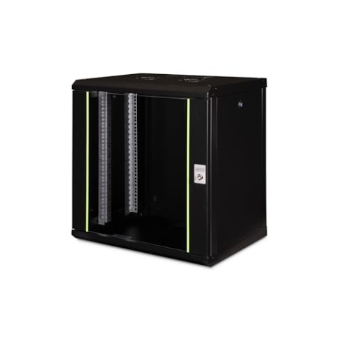 DIGITUS Netzwerk-Schrank 19 zoll 12 HE - Wandmontage - 450 mm Tiefe - Traglast 100 kg - Unique Serie - Glastür - Schwarz