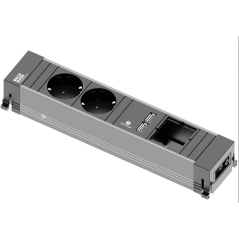 Bachmann 9090056 Conference Top Frame Medium Einsatz Schutzkontakt 2X USB Charger 1 xABD, Schwarz