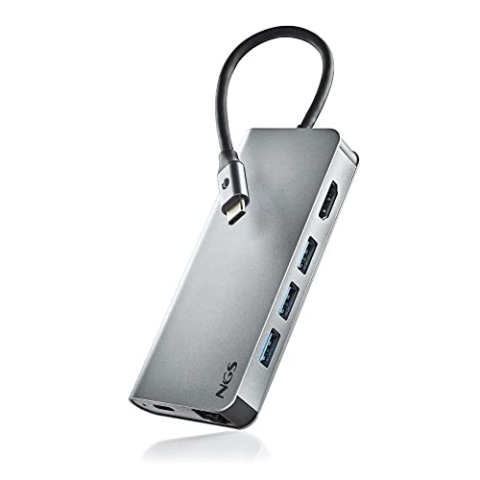 NGS Wonder Dock 8-8 in 1 USB-C-Hub, Multiport-Adapter (USB 3.0, USB-C mit PD-Aufladung, HDMI, SD/TF-Kartenleser und LAN - RJ45) Kompatibel mit USB-C-Geräten