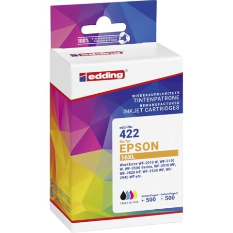 edding Druckerpatrone ersetzt Epson T1636, T1631, T1632, T1633, T1634, 16XL Kompatibel Kombi-Pack Schwarz, Cyan, Magent