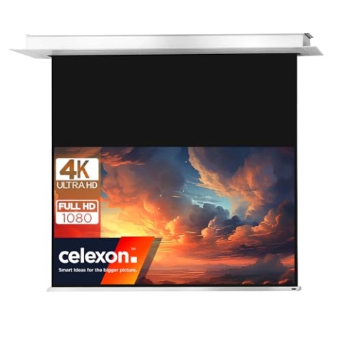 celexon Professional Plus Deckeneinbau-Motor-Leinwand 100" | 220x124 cm 16:9 | elektrische 4K, Full-HD Einbauinstallation mit Wandschalter, für Ihre Beamer-Projektionen | zur Montage in der Raumdecke