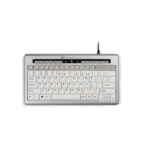 BakkerElkhuizen S-Board 840 No Hub, QWERTY US-Layout, Ergonomische kabelgebundene Kompakte Mini Tastatur, Scherenmechanik, Silber/Weiß, BNES840DNHUS