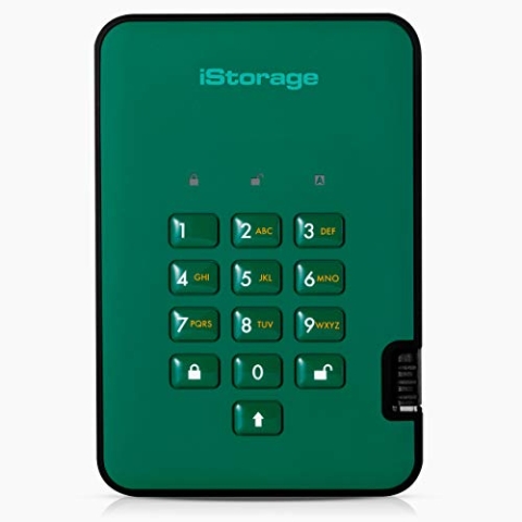 iStorage diskAshur2 HDD 500GB Grün - Sichere tragbare Festplatte - Passwortgeschützt - Staub- und wasserdicht - Hardware-Verschlüsselung