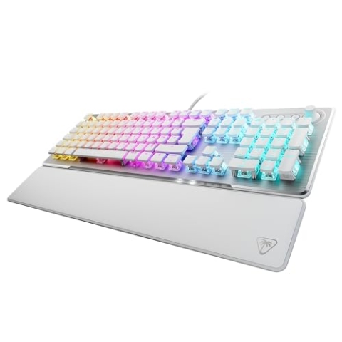 Turtle Beach Vulcan II Gaming-Tastatur, mechanische Schalter Titan II, Tasten mit RGB-Hintergrundbeleuchtung, abnehmbare Handgelenkauflage, Weiß, AZERTY