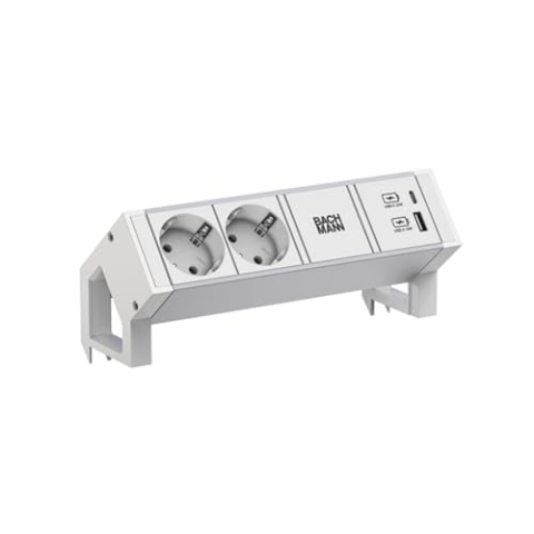 BACHMANN DESK2 ALU White 2xCEE7/3 1xUSB A/C 22W 0,2m GST18