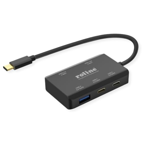 ROLINE USB 3.2 Gen 2 Hub, 4fach (2X USB-A + 2X USB-C), PD, Typ C Anschlusskabel