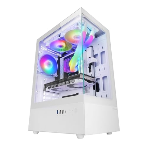 MARS GAMING MC-XO, Gaming-Gehäuse ATX, Doppeltes Rahmenloses Gehärtetes Glas bei 90°, 12cm FRGB-Lüfter, SIDECOOL-Kühlsystem, Mid-Tower PC mit Doppelkammer-Design, Großzügiger Innenraum, Weiß