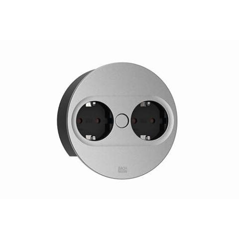 BACHMANN Einbausteckdose Twist 2 rund 2-Fach 2m Kabel Tischsteckdose für Küche und Büro Silber 946.008 (mit automatische Öffnung, Anti-Fingerprint Beschichtung und abnehmbarem Cover)
