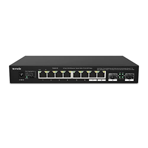 Tenda Router 8 Port 2.5 Gigabit LAN Router mit 2 SFP-Ports (VLAN, Statische Aggregation, Unmanaged, Plug-and-Play, Desktop-/Wandmontage, Metallgehäuse) (TEM2010F)