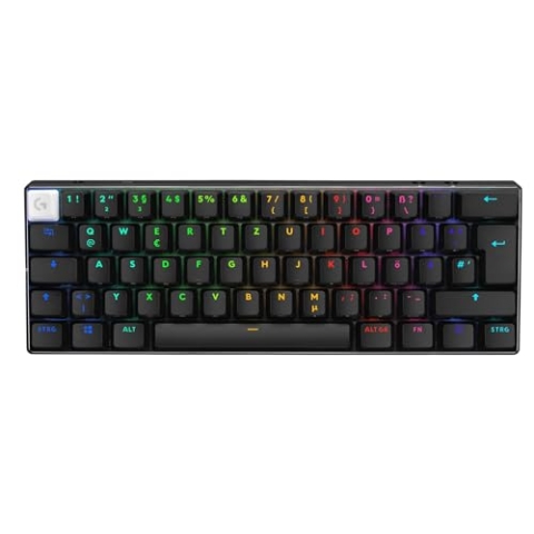 Logitech G PRO X 60 LIGHTSPEED kabellose Gaming-Tastatur, ultra-kompakte mechanische 60%-TKL-Tastatur, LIGHTSYNC RGB, Doubleshot-PBT-Tastenkappen, optische taktile, Windows PC, QWERTZ DE - Schwarz