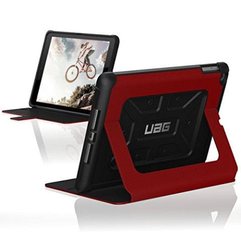 Urban Armor Gear Schutzhülle nach US-Militärstandard für Apple iPad 9,7" (2017 & 2018) / iPad Air - rot [Verstärkte Ecken I Wake/Sleep I Sturzfest I Antistatisch I Standfunktion] - IPD17-E-MG