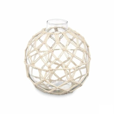 Gift Decor Dekorative Kugel, weiß, transparent, Glas, Seil, 18 x 20 cm (6 Stück)