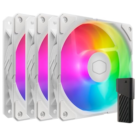Cooler Master SickleFlow Edge 120 ARGB 3er-Pack – 3x120mm Lüfter (690–2500 U/min, PWM), hoher Luftstrom (70,7 CFM) & statischer Druck (3,61 mmH2O), ARGB Gen 2, LED-Controller, 32,8 dBA max. - Weiß
