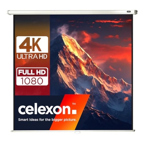 celexon Economy Rollo-Leinwand 155" | 280x280 cm 1:1 | manuell ausziehbare 4K, Full-HD Beamerleinwand für Projektionen im Heimkino & Büro | Wand- & Deckenmontage/zum Aufhängen