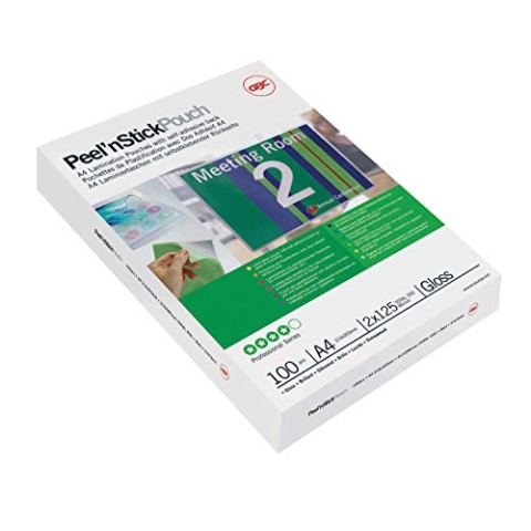 GBC selbstklebende Laminierfolien A3 75 mic, Peel'nStick, Robuste Laminiertaschen im 25er Pack, Glänzend, Transparent, Ideal für Büro & Schule, 3747526
