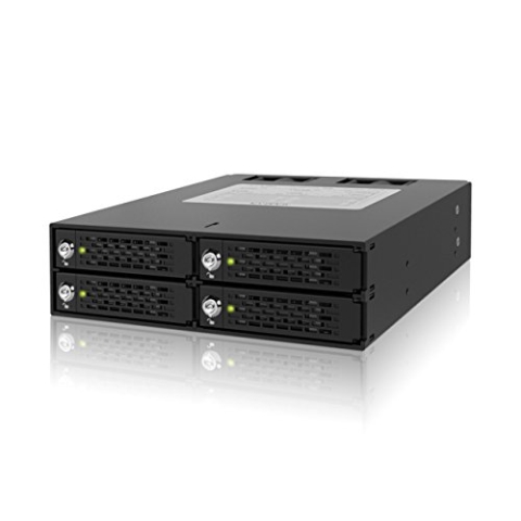 Wechselrahmen für 4X 2,5 Zoll (6,4cm) SATA/SAS SSD/HDD in 1x 5,25 Zoll (13,3cm) - Vollmetall mit Schlössern - Icy Dock ToughArmor MB994SK-1B