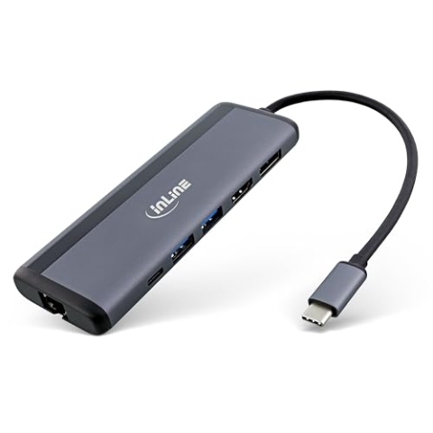 InLine 8-in-1 USB-C Multihub, Docking Station, 8K HDMI & DisplayPort, 1x USB-C PD 3.0 100W, 2X USB-A Daten, Ethernet, microSD & SD, MST, Für Laptop, PC, MacBook und mehr, 33278B