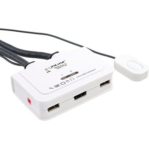 InLine 62612I KVM Switch, 2-fach, HDMI, USB, mit Audio, integr. Kabel