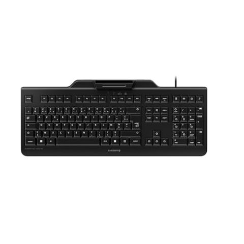 CHERRY KC 1000 SC, Kabelgebundene Security-Tastatur mit integriertem Kartenleser, Französisches Layout (AZERTY), Plug & Play (USB-A), Flaches Design, Schwarz