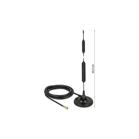 DELOCK GSM Antenne SMA Stecker 5dBi starr omnidirektional mit magnetischem Standfus und Anschlusskabel (RG-58, 3 m) Outdoor schwarz