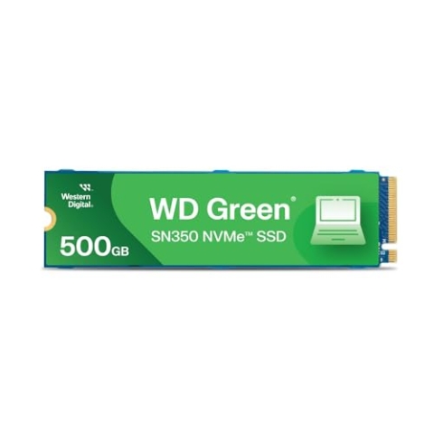 WD Green SN350 500 GB M.2 NVMe SSD, mit Lesegeschwindigkeit von 2.400 MB/Sek. und Schreibgeschwindigkeit von bis zu 1.500 MB/Sek