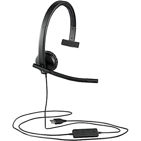 Logitech H570e Kopfhörer mit Mikrofon, Mono-Headset, Rauschunterdrückung, Lautstärkeregelung und Stummschaltung mit LED-Anzeige am Kabel, Ohrpolster, USB-Anschluss, PC/Mac/Laptop - Schwarz