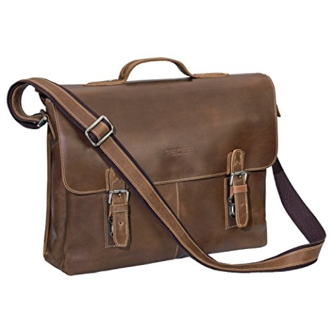PEDEA Vintage Ledertasche Laptoptasche "San Benito" für Männer Frauen Businesstasche zum Umhängen 17,3 Zoll (43,9cm) Laptoptasche Aktentasche Unitasche Umhängetasche Leder aus echtem Rindsleder, hellbraun (cognac)
