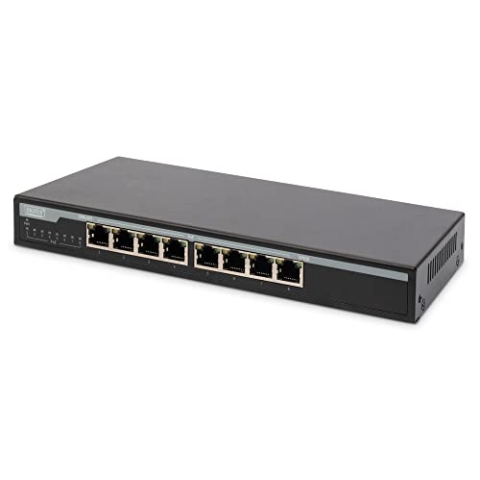 DIGITUS PoE Netzwerk Switch - 8-Port - Gigabit Ethernet - Unmanaged - 8x RJ45-Ports - 135W PoE Budget - 10/100/1000 Mbit/s - Schwarz