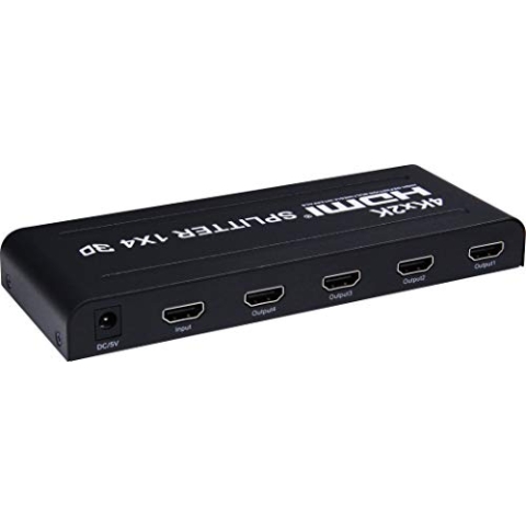 PremiumCord 4K HDMI Splitter 1-4 Port mit Netzteil, Metallgehäuse, Video Auflösung 4Kx2K 2160p UHD, Full HD 1080p, Farbe schwarz