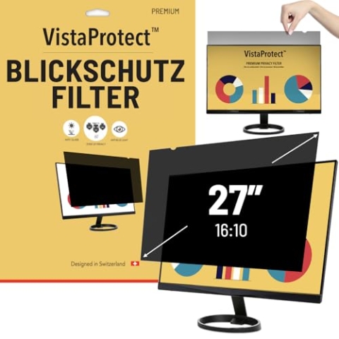 VistaProtect – Premium Blickschutzfilter & Anti-Blaulichtfilter, Privacy Filter Anti Blue Light Blickschutzfolie für Computermonitore (27" Zoll - 16:10)
