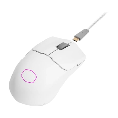 Cooler Master MM712 RGB Gaming-Maus – Ultralight 59g, Hybrid Wireless, 19K DPI PAW3370 Optischer Sensor, 70 Millionen Klicks optische Schalter, On-The-Fly, MasterPlus+ (38K DPI, nur PC) – Weiß