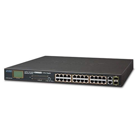 PLANET 24-Port 10/100TX 802.3at Combo PoE Switch 2-Port Gigabit TP/SFP with LCD PoE Monitor 300 Watts
