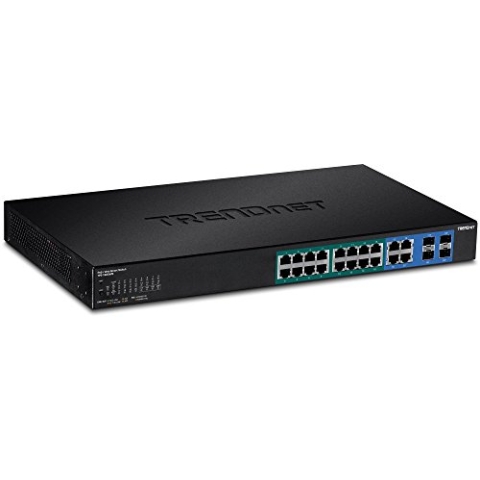 TRENDnet TPE-1620WS 20-Port Gigabit PoE + Web Smart Switch mit 2 Shared SFP-Steckplätzen, bis zu 30 W pro Port, 185 W Gesamtleistungsbudget, Rack-montierbar