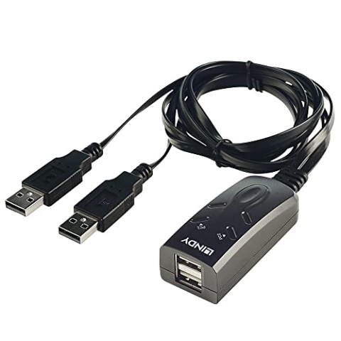 LINDY 2 Port USB KM Switch, KM Tastatur & Maus Switch USB für 2 Rechner
