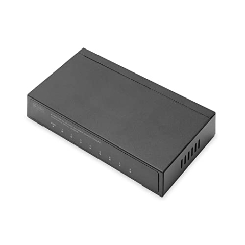 DIGITUS Netzwerk Switch - 8-Port - Gigabit Ethernet - Unmanaged - Auto-MDI/MDI-X - Plug & Play - Lüfterlos - 8X RJ45-Ports - 10/100/1000 Mbit/s - schwarz