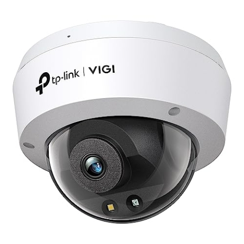 TP-Link VIGI 5MP Full-Colour Dome Network Camera, 120 dB WDR, AI Detection, IK10 Vandal Proof, IP67, H.265+, Integrated Microphone, PoE/12V DC, up to 256GB (VIGI C250 (2.8 mm))