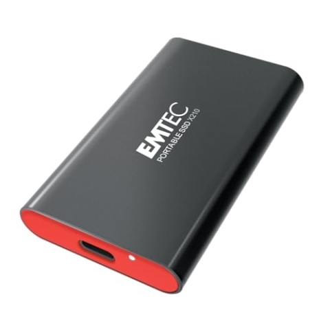 Emtec X210 Elite, Portable SSD 1 TB, Externe Festplatte,USB 3.2 Gen1 und 2.0, USB-C 3.2 Gen2 auf USB-A, Lese und Schreibgeschwindigkeit bis zu 500MB/s, inkl Silikonhülle, Schwarz