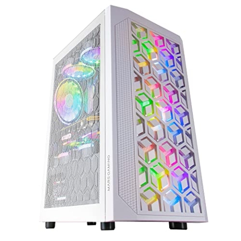 Mars Gaming MCMESHW Weiß, Gaming PC Gehäuse, Micro ATX, Total Mesh Design, 3xLüfter FRGB
